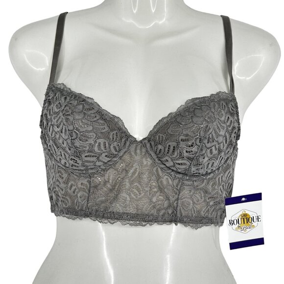 Cottagecore 34A Gray Lace Perfect Long Line Camisole Bra Top Underwire Bustier - Picture 13 of 13